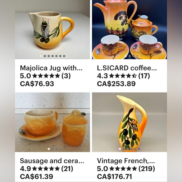 Vintage Provençal F. Sicard 1/2 tasse cup + saucer & milk pot! - Picture 13 of 17